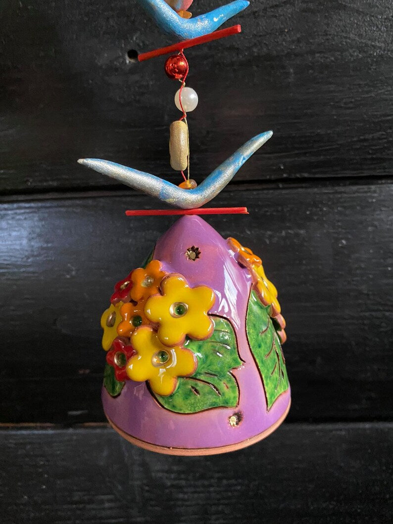 Carillon éolien en céramique avec fleurs 3D, décoration de jardin, hauteur 95 cm