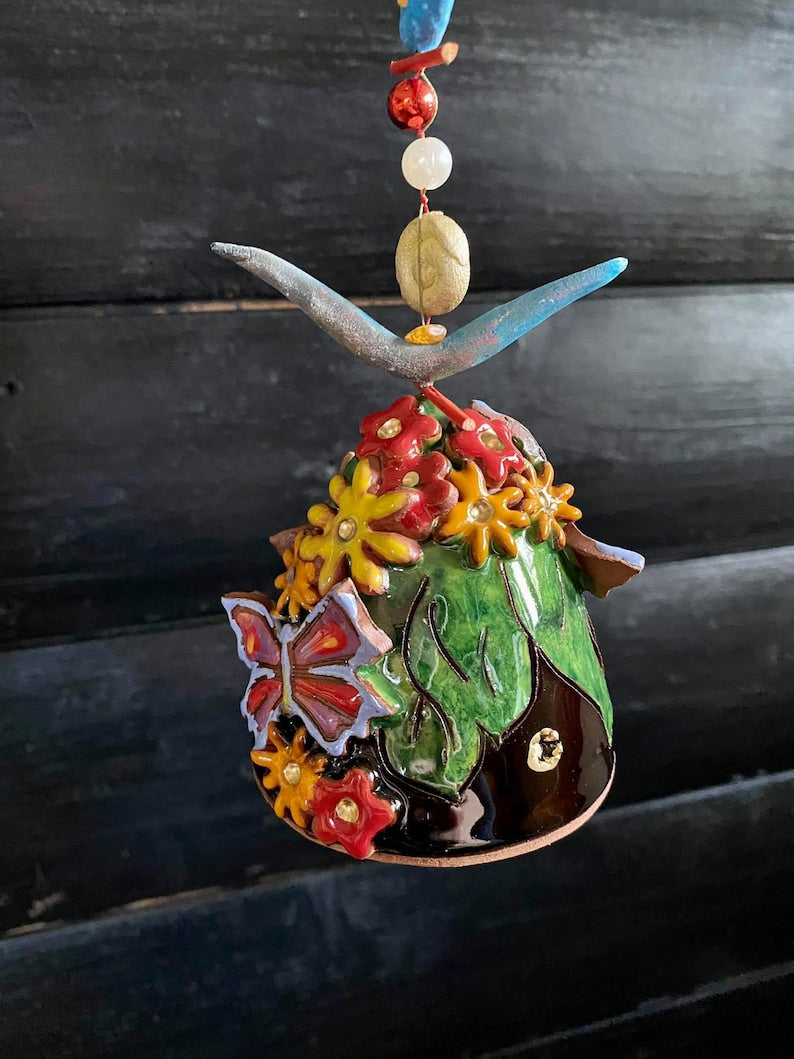 Carillon éolien en céramique avec fleurs 3D, décoration de jardin, hauteur 95 cm