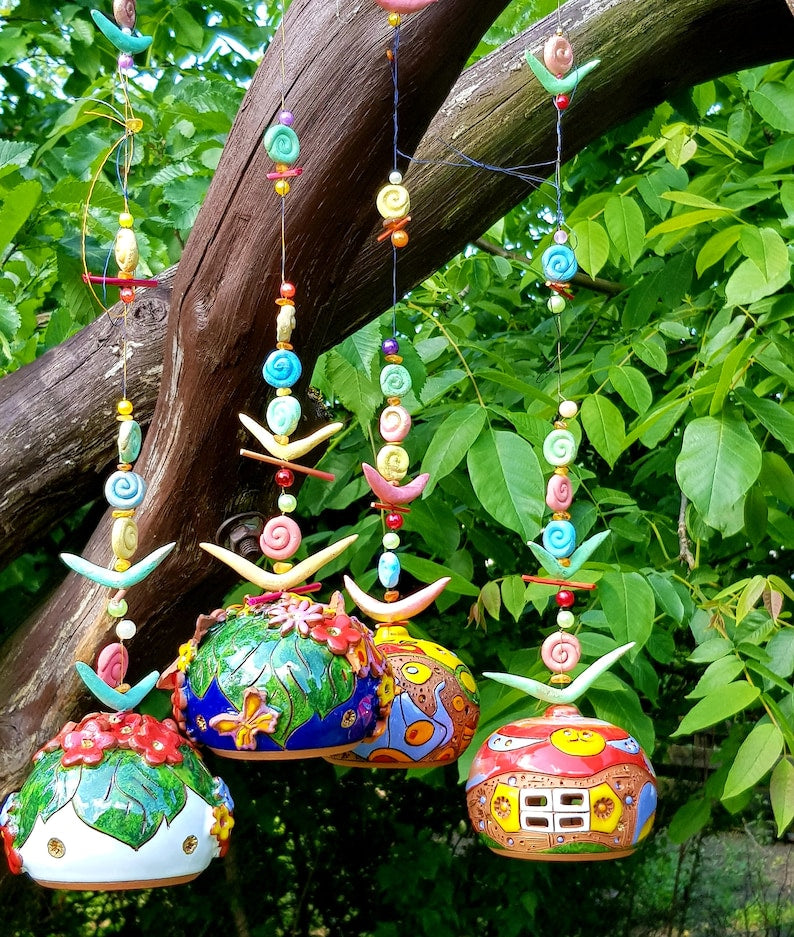 Carillon éolien en céramique avec fleurs, décoration murale pour jardin et intérieur, 85 cm