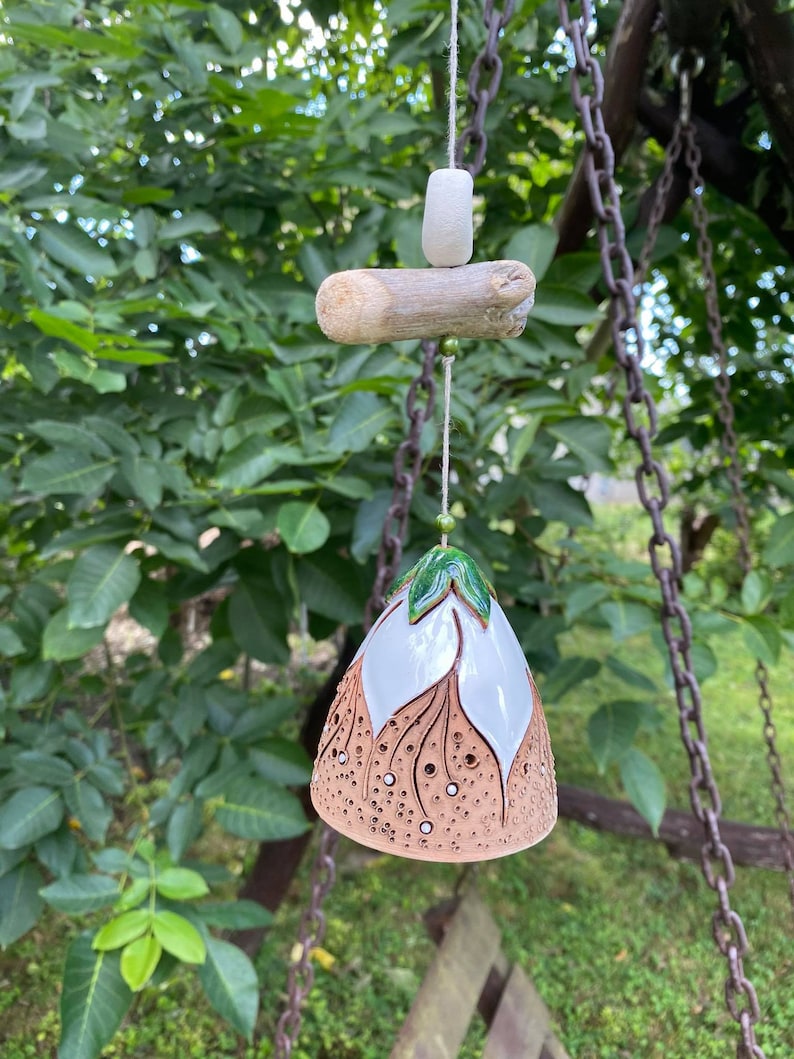 Cloche suspendue en céramique 55cm - Sonnette de carillon éolien pour décoration intérieure et extérieure