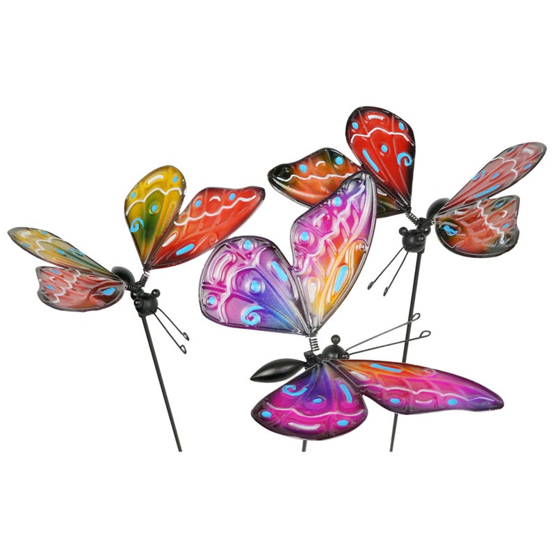 Lot de 3 tuteurs de jardin papillons en agate, 55 cm, décoration jardin