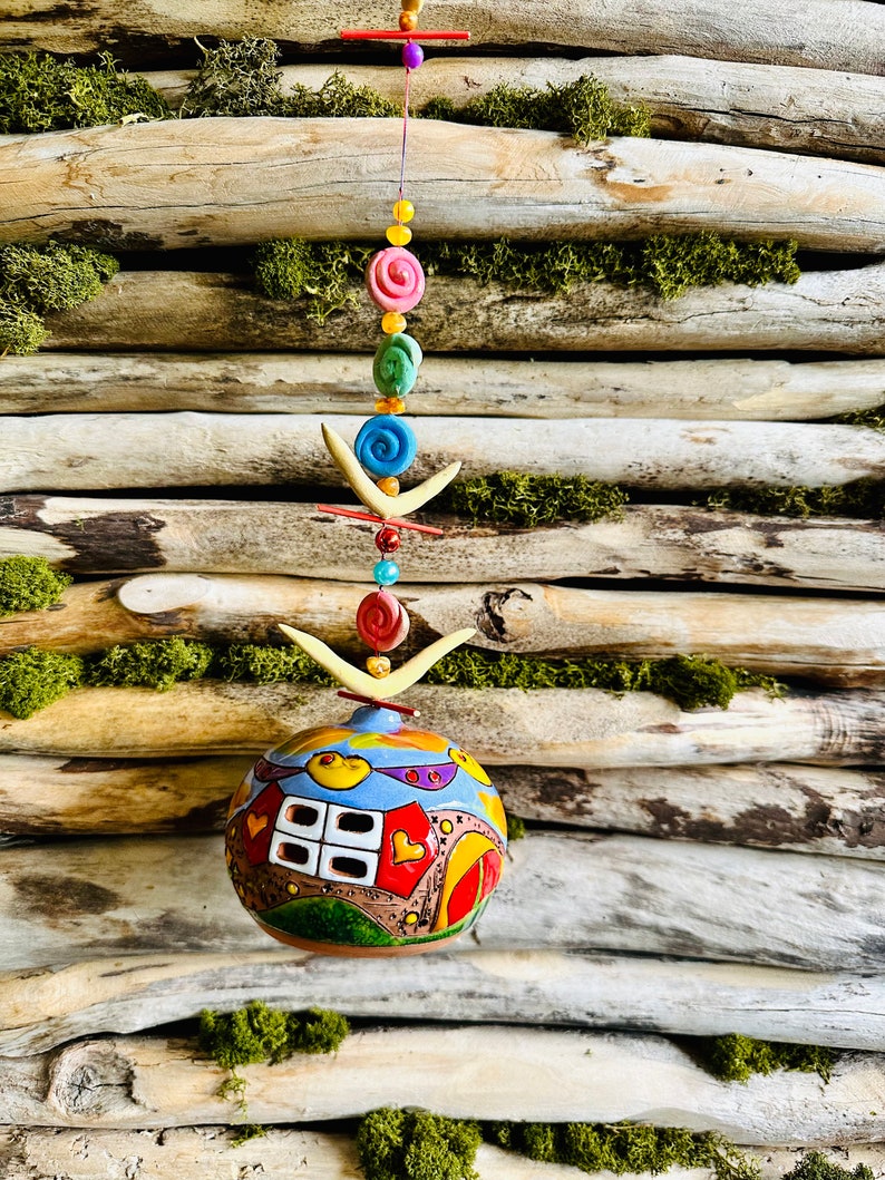 Carillon éolien en céramique avec fleurs, décoration murale pour jardin et intérieur, 85 cm