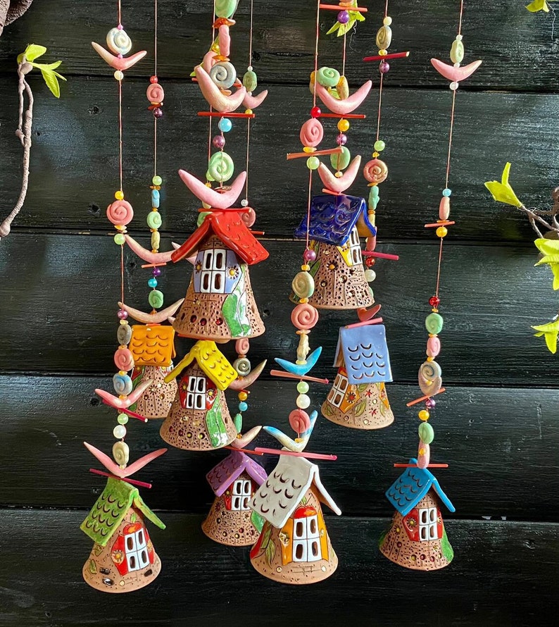 Cloches murales en céramique pour maison et jardin - Carillons éoliens décoratifs, 95 cm