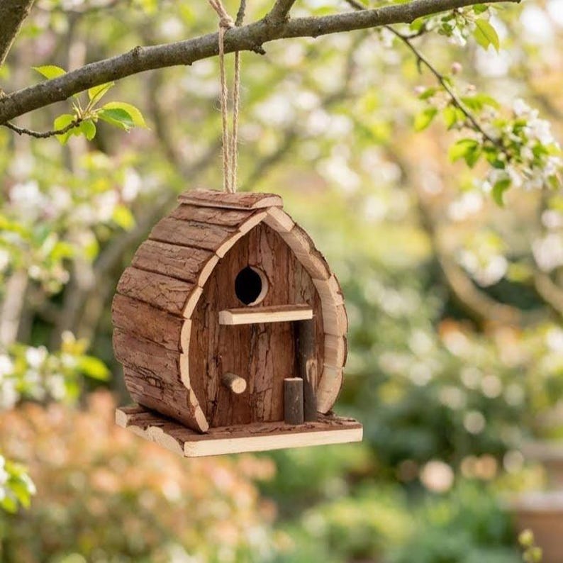 Nichoir en bois rustique extérieur avec abri et mangeoire pour jardin