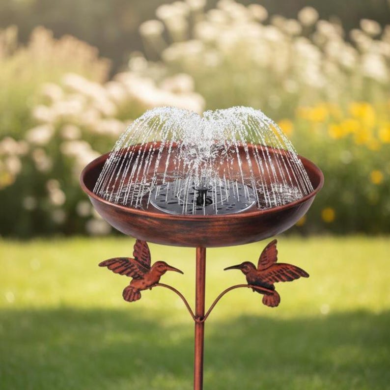 Bain d'oiseau de jardin rustique avec piquet - Bol extérieur en métal antirouille, design vintage, cuivre