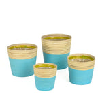 Pot de fleurs en bambou bleu clair avec bord naturel, 4 tailles, pot décoratif moderne pour plantes d'intérieur et de printemps