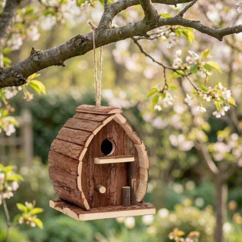 Nichoir en bois rustique extérieur avec abri et mangeoire pour jardin