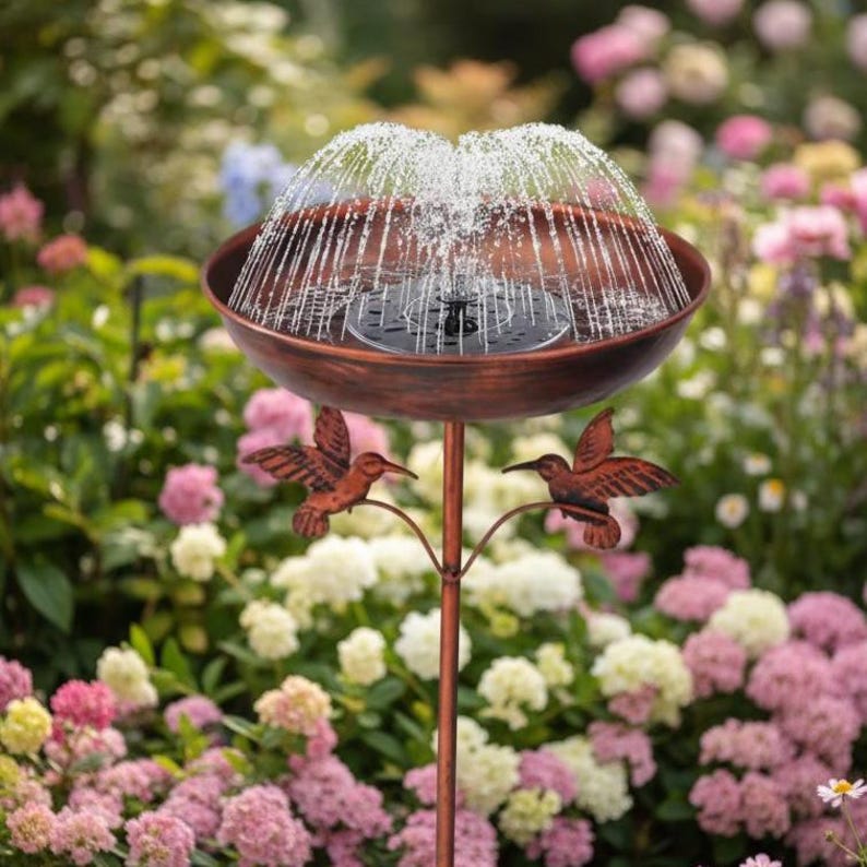 Bain d'oiseau de jardin rustique avec piquet - Bol extérieur en métal antirouille, design vintage, cuivre