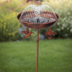 Bain d'oiseau de jardin rustique avec piquet - Bol extérieur en métal antirouille, design vintage, cuivre