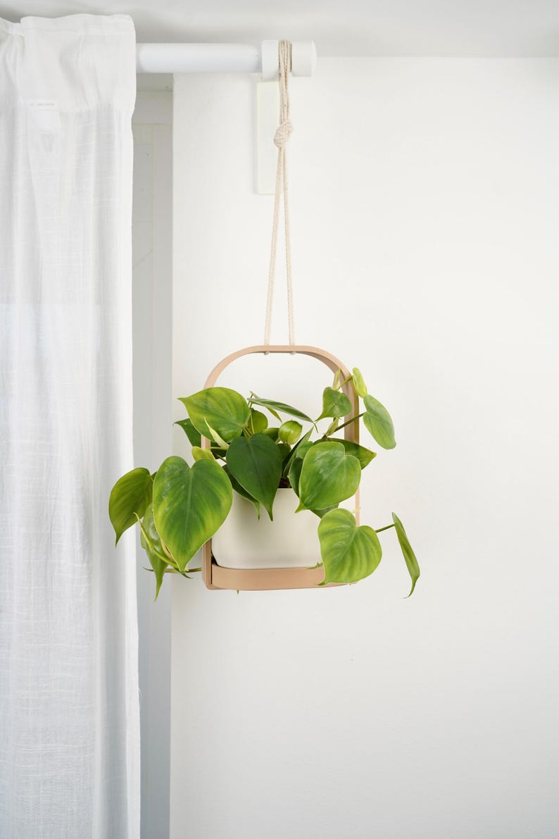 Jardinière suspendue d'intérieur minimaliste moderne avec cadre et soucoupe, style scandinave