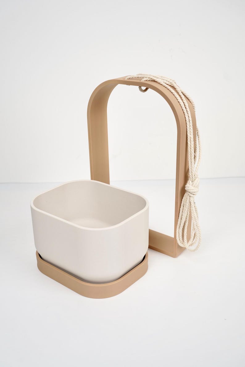 Jardinière suspendue d'intérieur minimaliste moderne avec cadre et soucoupe, style scandinave
