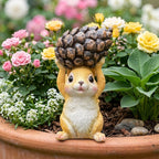 Statuette de jardin écureuil tenant une pomme de pin, figurine animalière en résine pour l'extérieur