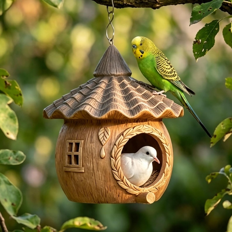 Nichoir suspendu en résine forme épis de blé, décoration jardin extérieur