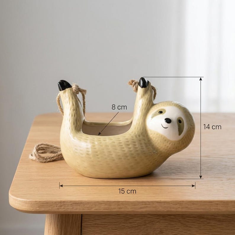 Pot suspendu paresseux en céramique, support pour plantes succulentes, décoration intérieure bohème, suspension en corde naturelle