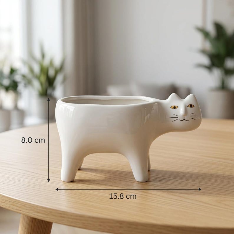 Pot de fleurs chat en céramique blanche, petit pot pour plantes d'intérieur à poser sur un bureau