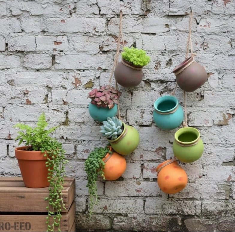 Jardinière suspendue en céramique à plusieurs niveaux, support mural pour succulentes, design bohème rustique