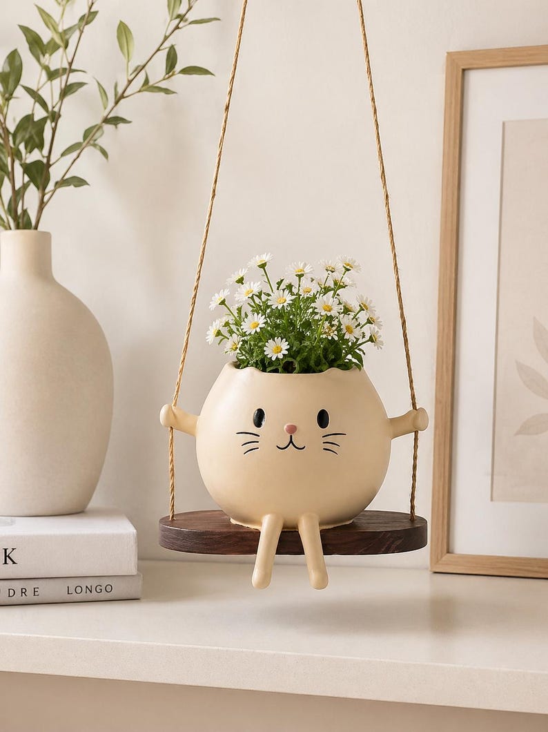 Jardinière suspendue en résine pour chat, pot de fleur animal, décoration intérieure