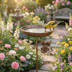 Baignoire d'oiseau en métal hibou vintage, piquet pour mangeoire de jardin en fer rustique (76 cm)