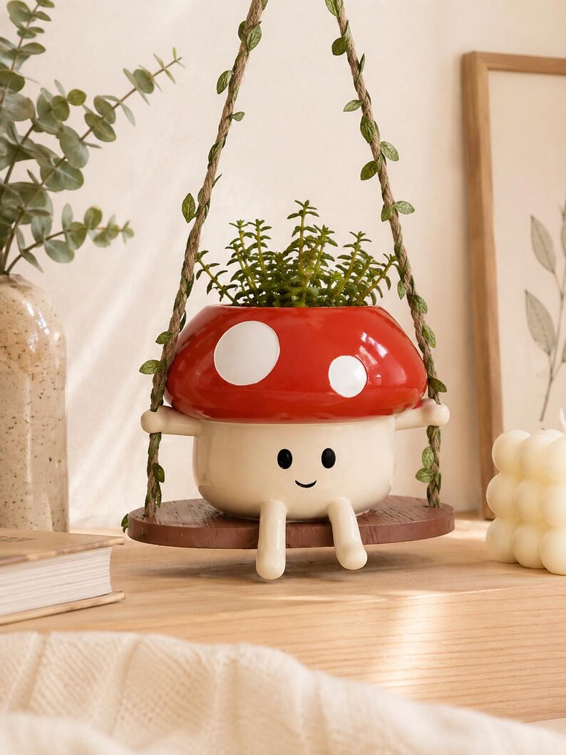Jardinière suspendue champignon résine porte-plante succulente décoration jardin