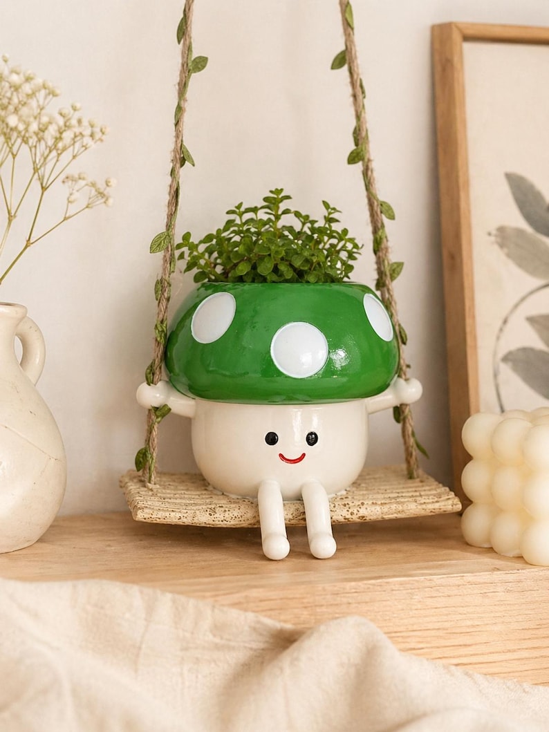 Jardinière suspendue champignon résine porte-plante succulente décoration jardin