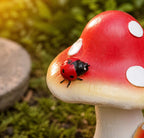 Statue champignon fantaisiste avec coccinelles, décoration de jardin féerique, ornement de forêt, résine durable, 22 cm