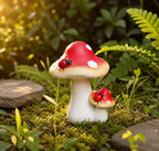 Statue champignon fantaisiste avec coccinelles, décoration de jardin féerique, ornement de forêt, résine durable, 22 cm