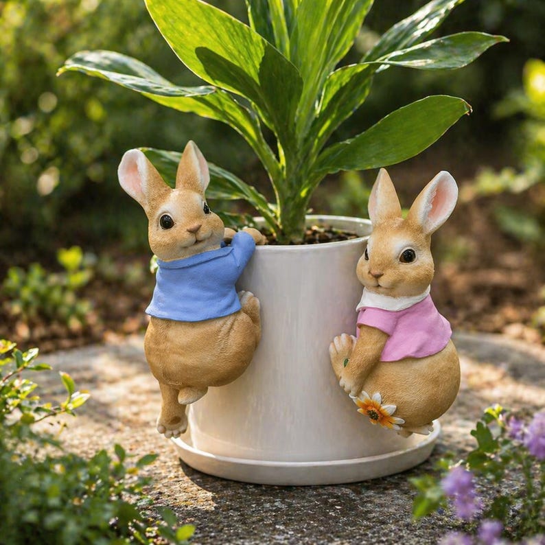 Jardinière suspendue lapin, décoration pour pot de fleurs, statue de jardin, ornement extérieur mignon