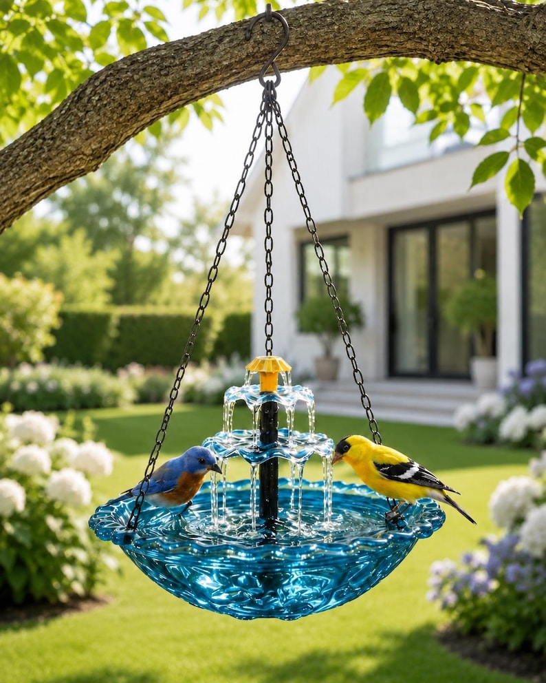 Mangeoire solaire pour colibris, bain d'oiseaux suspendu coloré pour extérieur