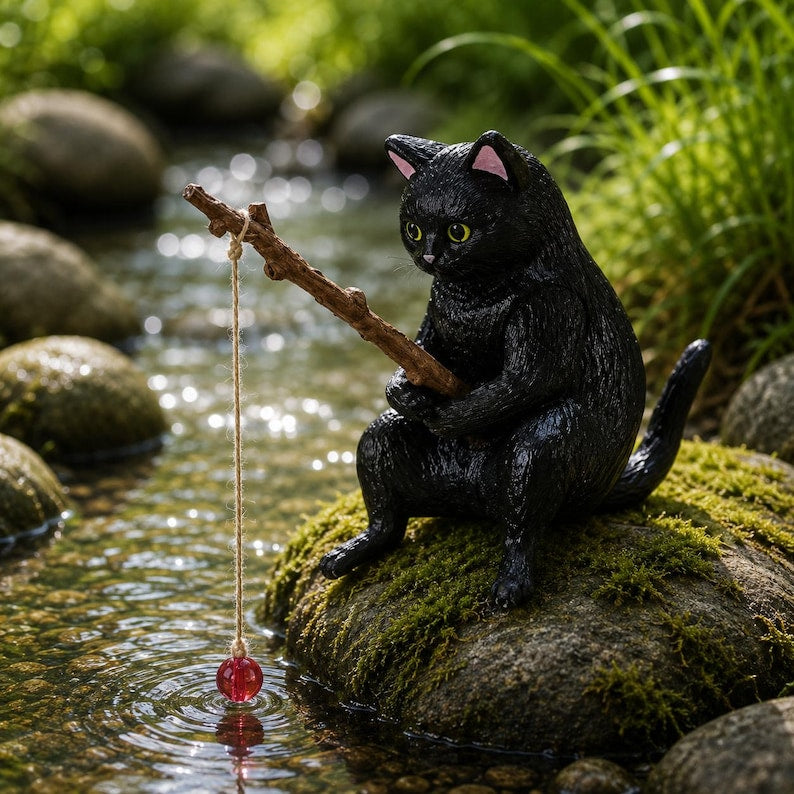 Figurine chat pêcheur en résine,5 cm, ornement mignon pour jardin féérique