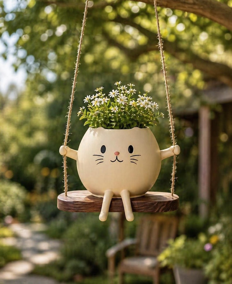 Jardinière suspendue en résine pour chat, pot de fleur animal, décoration intérieure