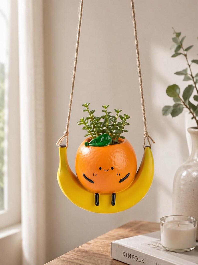Jardinière suspendue résine orange, pot de balançoire décor fruit