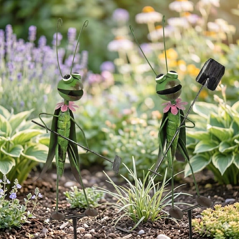Lot de 2 tuteurs de jardin sauterelle Flippi, vert, 112 cm, métal