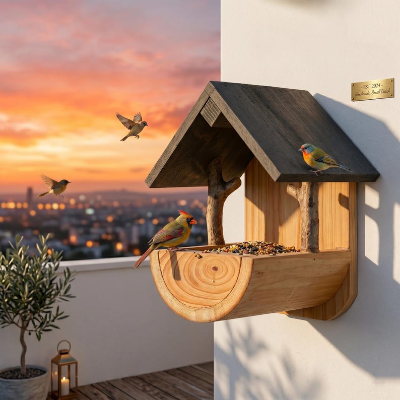 Mangeoire à oiseaux murale en bois rustique, résistante aux intempéries, décoration de jardin extérieure
