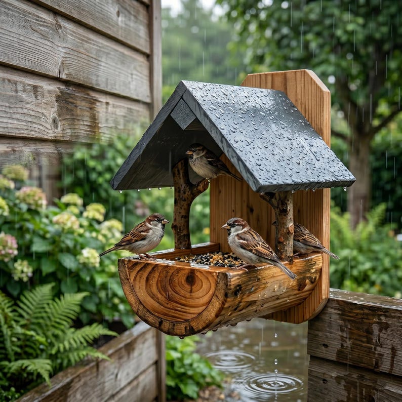 Mangeoire à oiseaux murale en bois rustique, résistante aux intempéries, décoration de jardin extérieure