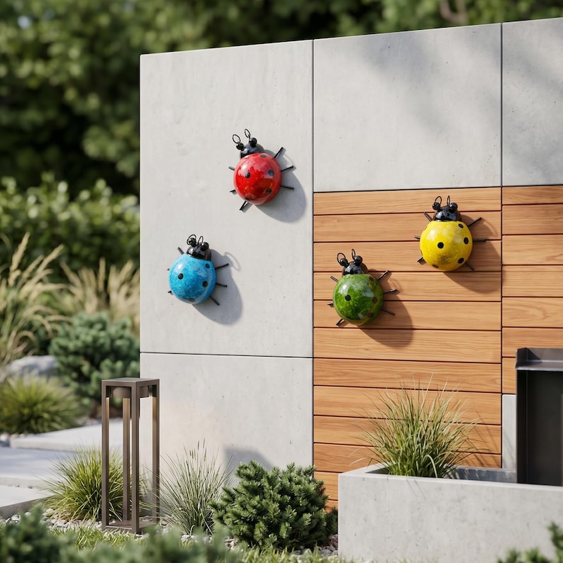 Coccinelle en métal décoration murale extérieure, suspension pour clôture jardin, sculpture scarabée rustique