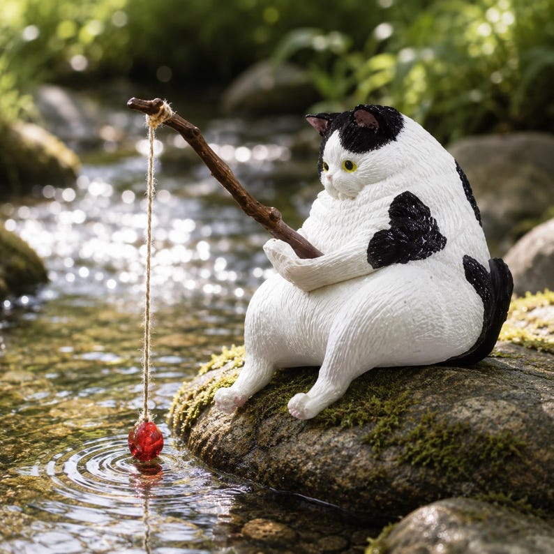 Figurine chat pêcheur en résine,5 cm, ornement mignon pour jardin féérique