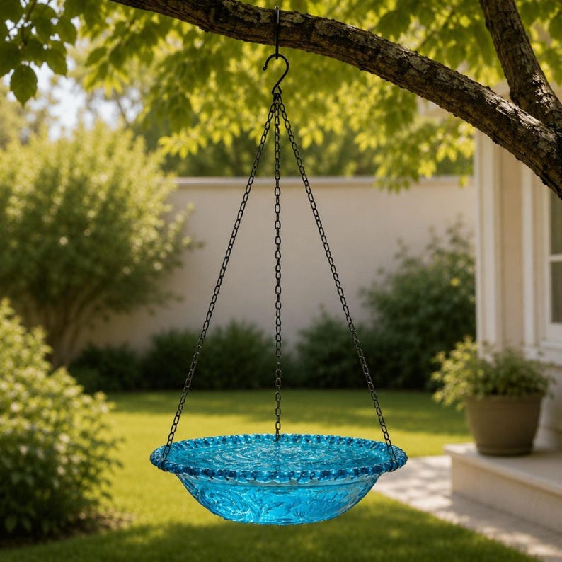 Fontaine Solaire Suspendue pour Bain d'Oiseaux, Bol Colibri, Décoration de Jardin Extérieur