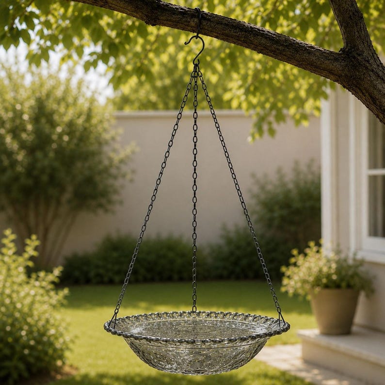Fontaine Solaire Suspendue pour Bain d'Oiseaux, Bol Colibri, Décoration de Jardin Extérieur