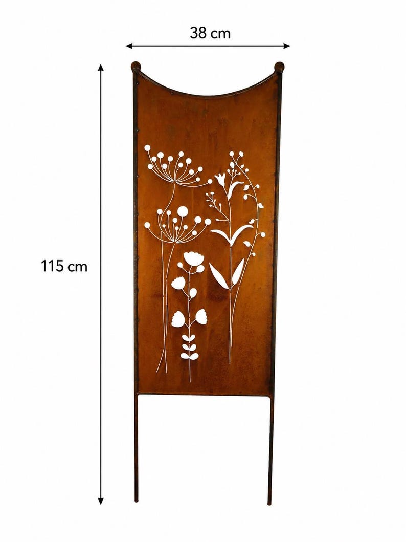 Stèle de jardin en métal rouillé à motif floral, 115 x 38 cm, décoration extérieure