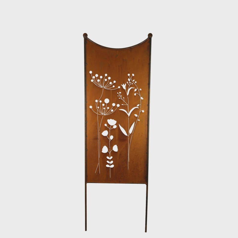 Stèle de jardin en métal rouillé à motif floral, 115 x 38 cm, décoration extérieure