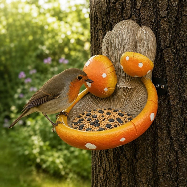 Mangeoire à oiseaux champignon résine, décoration de jardin féerique, station ravitaillement colibris