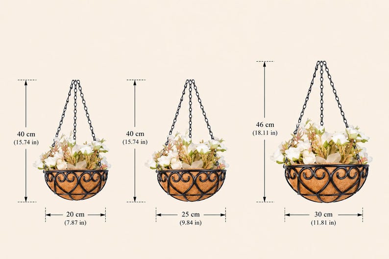 Jardinière suspendue en métal coeur avec doublure en noix de coco pour décoration de jardin terrasse