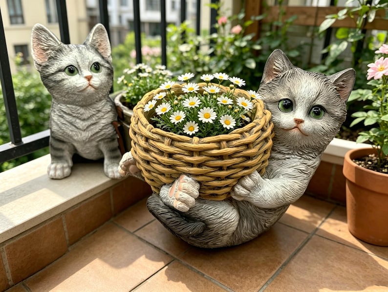 Pot de fleur fantaisiste en résine avec chat, jardinière d'extérieur, décoration de jardin pour amoureux des chats