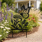 Piquet de jardin en métal noir avec papillon pour parterres de fleurs et jardins de cottage