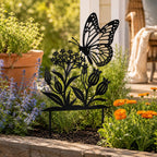 Piquet de jardin en métal noir avec papillon pour parterres de fleurs et jardins de cottage