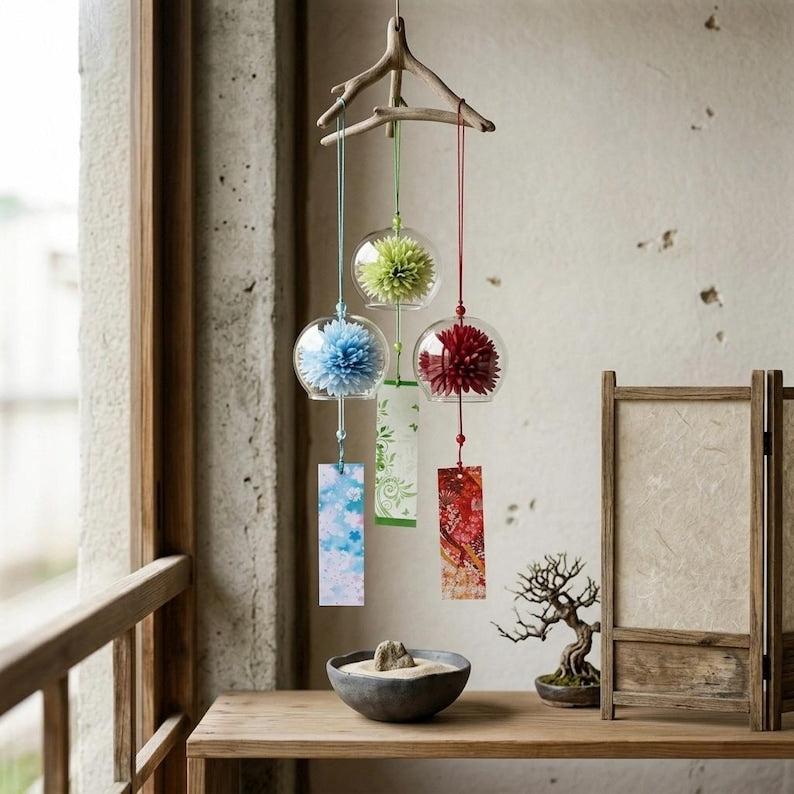 Carillon éolien en verre Furin, décoration intérieure apaisante