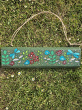 Pancarte de jardin en bois peint à la main - Oiseaux et fleurs - 35,5 x 9,5 cm