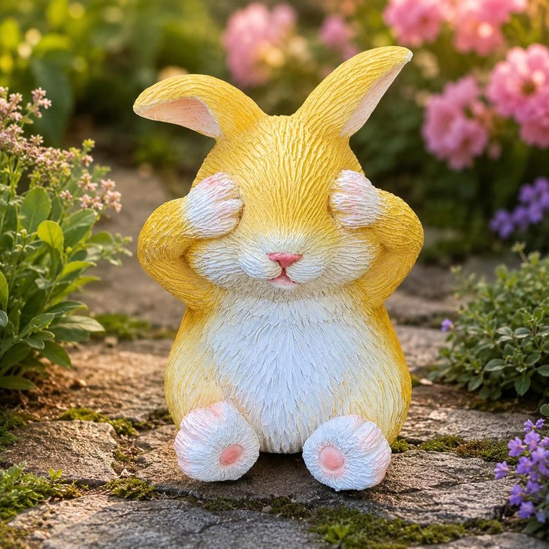 Statue de Lapin de Jardin en Résine avec Pelle et Sac à Dos, Ornement Cottagecore pour Pelouse