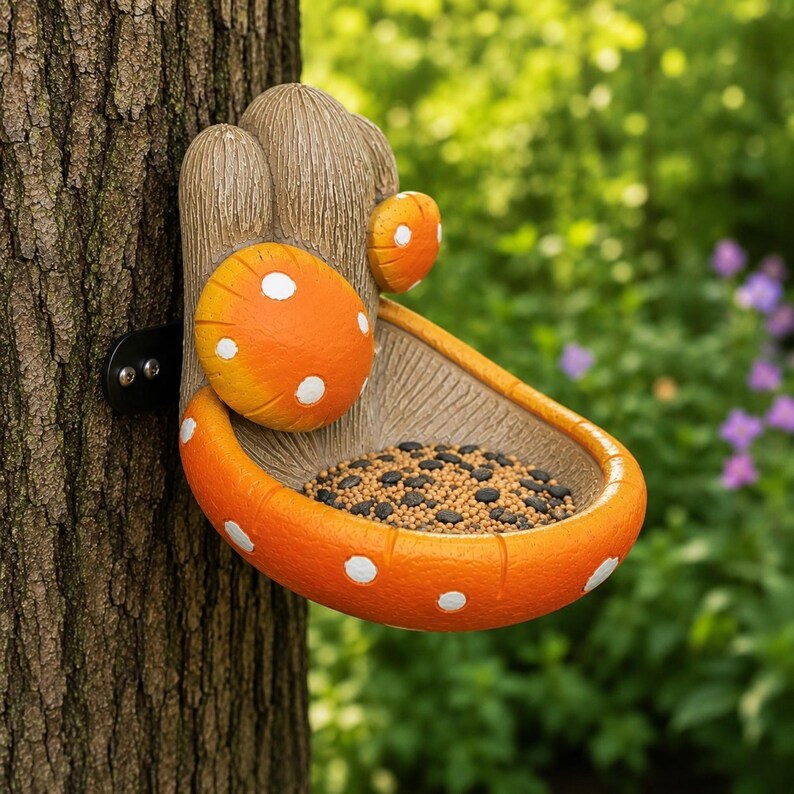 Mangeoire à oiseaux champignon résine, décoration de jardin féerique, station ravitaillement colibris