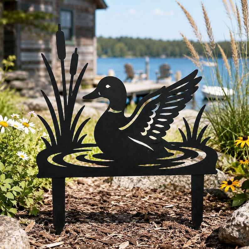 Pieu de jardin métallique canard étang, décoration silhouette quenouilles, accent de pelouse lac